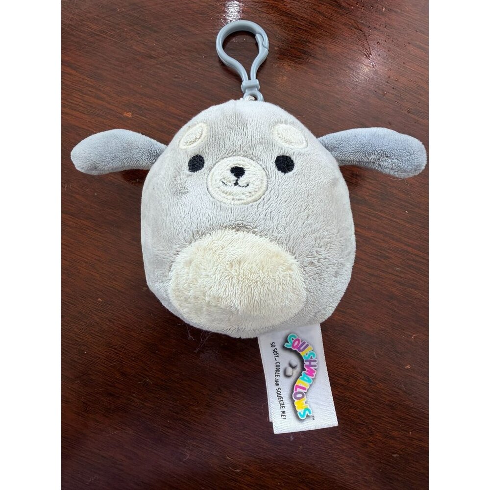 Squishmallows Clip-On Seal Plush Keychain Gray & Cream Soft Polyester Fiber 3"+